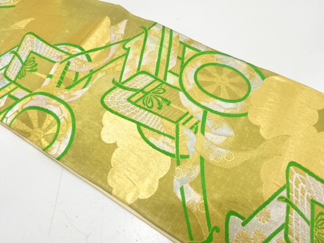 JAPANESE KIMONO / ANTIQUE FUKURO OBI / SILK / WOVEN CARRIAGE